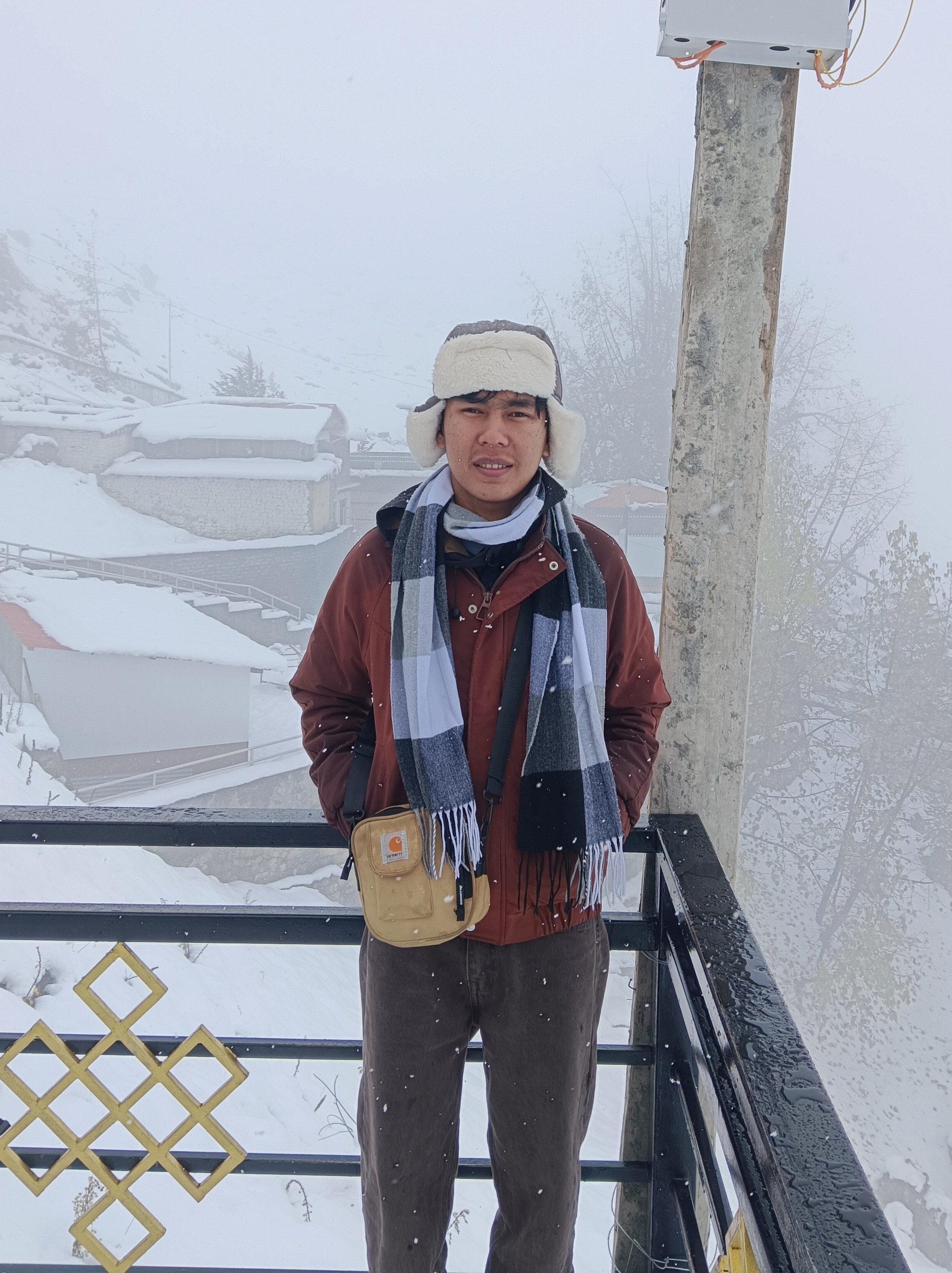 Manish Tamang at Mustang during snowmfall